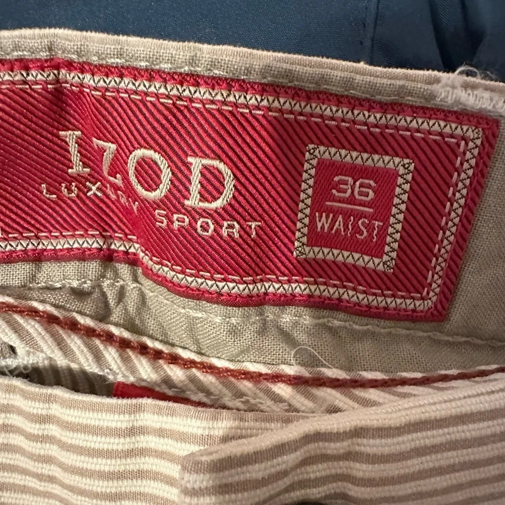 Izod Sport Men’s Casual Tan and  Beige Pinstriped Shorts